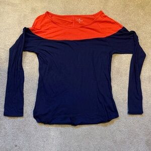 Athleta Colorblock Long Sleeve Top - Orange and Navy